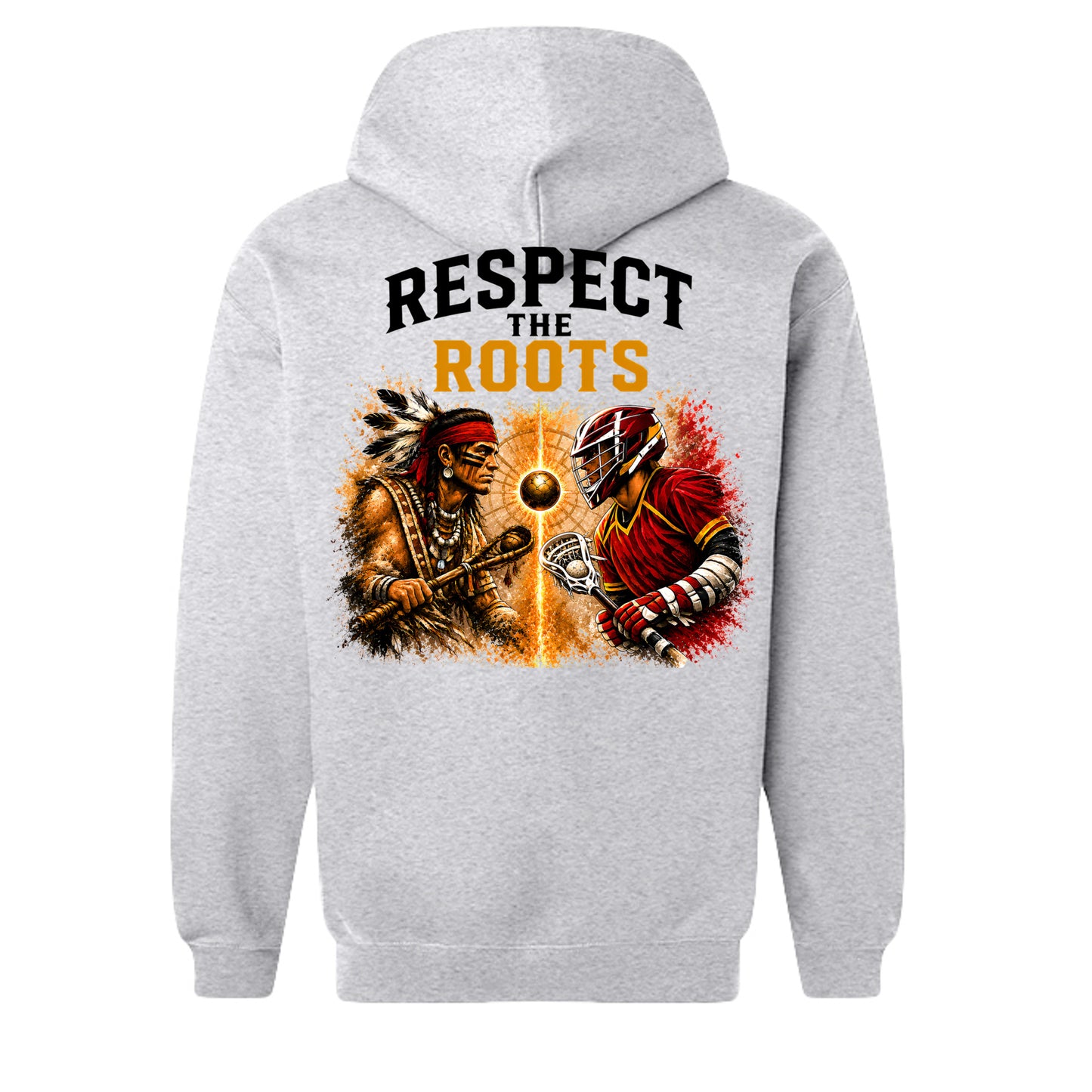 Sacred Game Apparel lacrosse hoodie white Indigenous design Sport Grey - SF600 - BACK