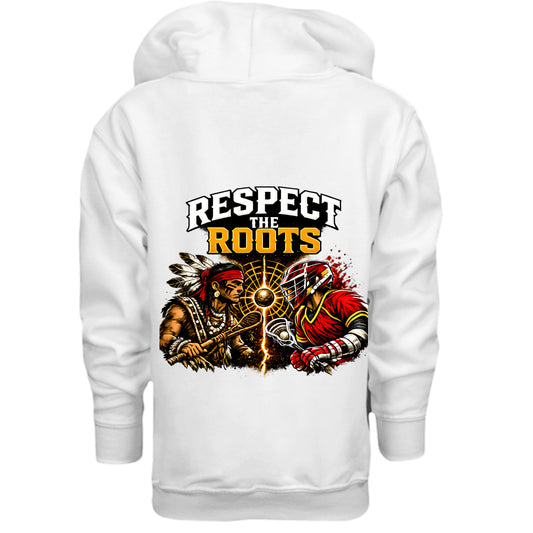 Sacred Game Apparel lacrosse hoodie white Indigenous design WHITE - G185B - BACK